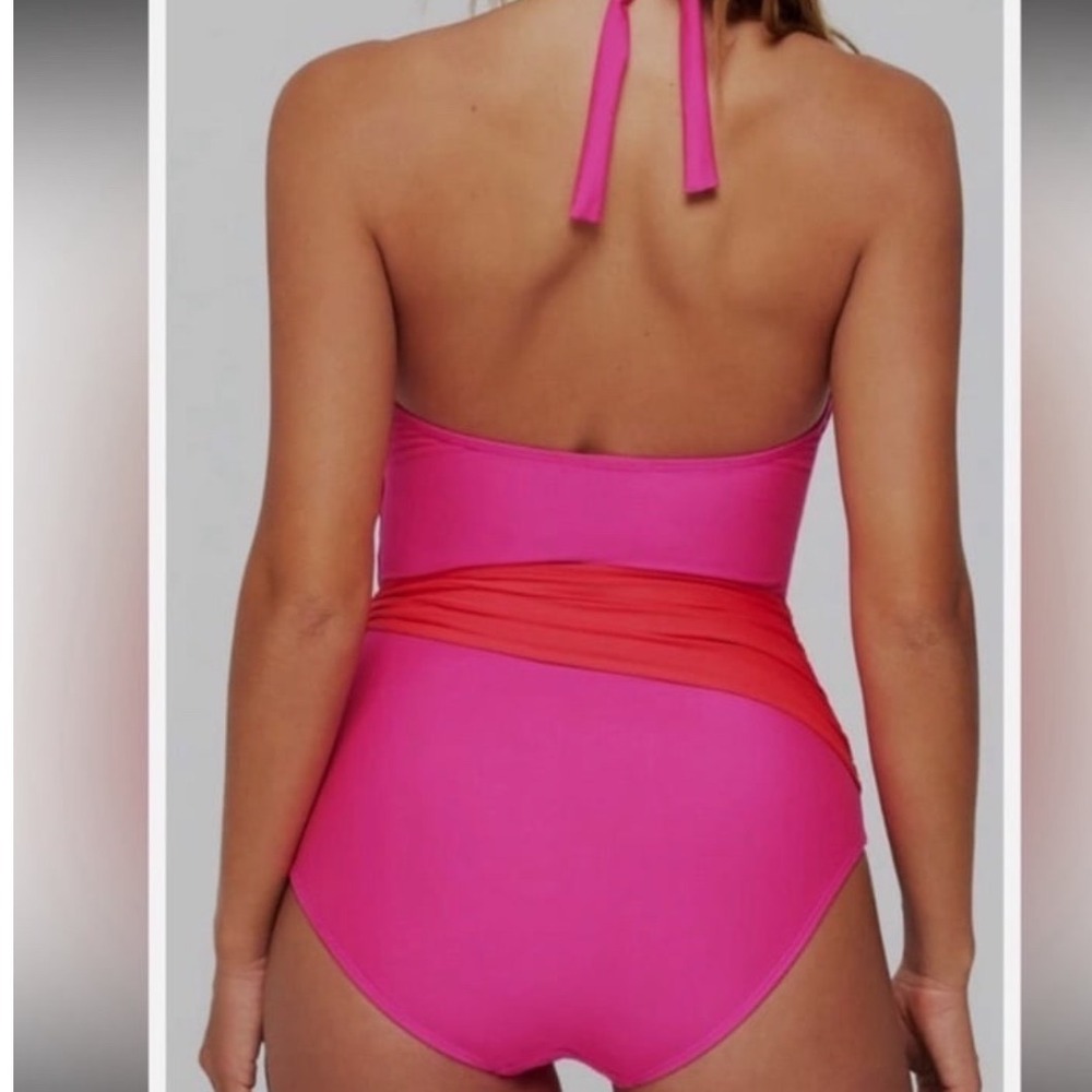 Hermoza Womens Hot Pink Red Sash Halter One Piece Swimsuit Size 10 Colombia - Picture 2 of 7